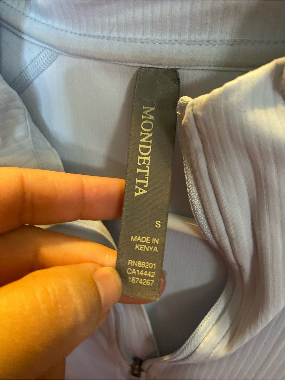 Mondetta Women’s Light blue Long Sleeve Ribbed Quarter Zip with thumb holes